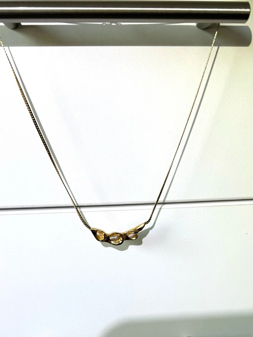 Vintage Gold Filled Triple Calla Lily  Pearl Necklace.